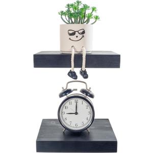 BGMG Small Wood Floating Shelves for Wall 8 inch Set of 2,Black Floating Shelves,Solid Wood Wall Shelves for Bathroom Living Room Bedroom Kitchen Farmhouse-8x 6.7 x1.25 inch