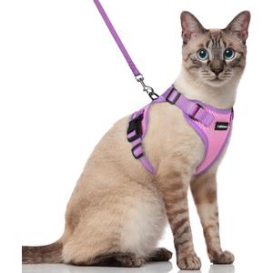 rabbitgoo Cat Harness and Leash Set, Escape Proof Soft Adjustable Vest Harnesses for Outdoor Walking, Easy Control Breathable Kitten Jacket with Reflective Strips, Pink & Purple, S
