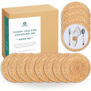 Round Woven Placemats Set of 12, Natural Water Hyacinth Placemats, Wicker Placemats, Braided Straw Rattan Table Mats, Heat Resistant Non-Slip for Kitchen, Dining and Home Decor (11.8")