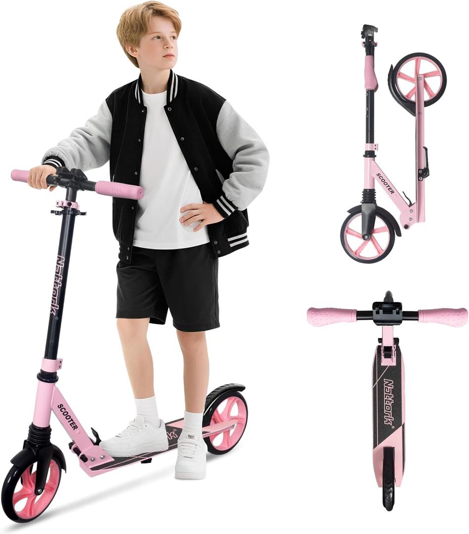 Nattork Kick Scooter for Kids 6+ Years Teens Adults - 220LB Weight Capacity, Front Shock Absorber and Adjustable Handlebar - Smooth Ride with 8" Sturdy Wheels, Ideal for Outdoor Sports