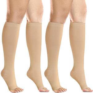 +MD 2 Pairs 20-30 mmHg Compression Socks for Women & Men, Knee High Open Toe Stockings, Graduated Support & Comfort Hose (Medium)