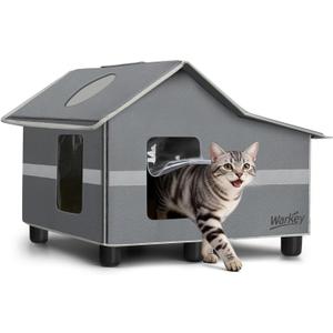 Outdoor Cat House Weatherproof, Outside Cat House for Outdoor Feral Cats, Insulated Cat Shelter with Cozy Mat and Elevated Bases