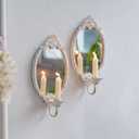 SOFE Rustic White Mirrored Wall Candle Sconces Set of Two, Metal Vintage Wall Candle Holder, Handmade Taper Candle Sconce, Candle Stick Wall Sconce for Living Room, Farm House Wall Home Decor (White-style 2)