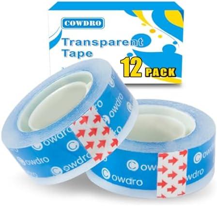 Pack of 2, 12 Rolls Clear Tape Refills for Dispenser, Easy Tear by Hands, Tape Refill for Wrapping, Office School Home, 0.75 Inch X 1000 Inch, Updated Core