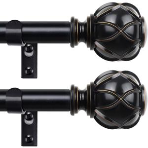 Black Curtain Rods 2 Pack, HOTOZON Curtain Rods for window 32 to 58 Inch, New Splicing Window Rods for Windows, 3/4 Inch Single Drapery Rod with Netted Finials