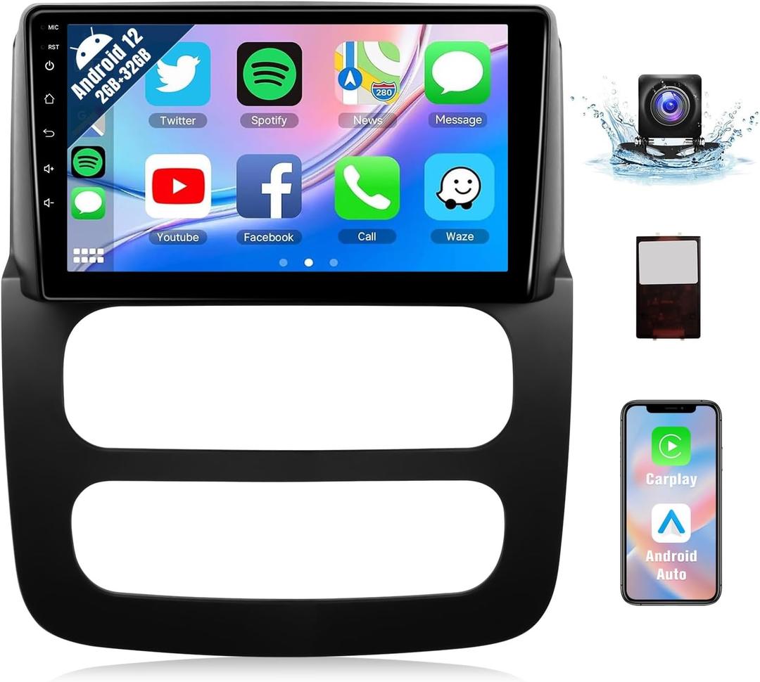 Naifay Android Car Radio for Dodge RAM 1500 2500 3500 2002-2005 with Wireless Carplay & Android Auto, 9inch IPS Touch Screen for Dodge Ram Car Stereo with Bluetooth/GPS/WiFi/SWC/Split Screen/Camera