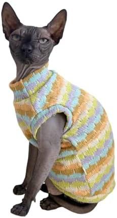 Sphynx Cat Clothes Hairless Cat Vest Elastic Cat Sweater Outfit, Pet Clothes for Sphynx Cat Coat for Cats and Small Dogs Apparel, Hairless cat Shirts Sweaters (Cyan Chestnut, X-Large)