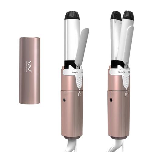 VAV Mini Travel 2 in 1 Curling Iron Small Hair Straightener and Curler Dual Voltage Flat Iron,1 Inch Hair Iron,Ceramic Portable Curling Wand,for Short Hair,Curls Bangs (Pink)