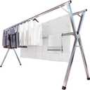 JAUREE 95 Inches Clothes Drying Rack, Drying Rack Clothing Folding Indoor Outdoor, Heavy Duty Stainless Steel Laundry Rack, Foldable Portable Large Clothes Rack Garment Rack with 20 Windproof Hooks (Silver)
