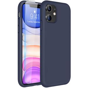 Miracase Designed for iPhone 11 Phone Case, with Screen Protector, Liquid Silicone Gel Rubber Full Body Drop Protection Shockproof Cover Phone Case for iPhone 11 6.1 inch, Navy Blue