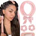Yanibest Heatless Hair Curler, No Heat Hair Curlers to Sleep in, Super Soft Ribbon Wrap for Long Hair, Overnight Heatless Curling Set with Scrunchies and Clip, for All Hair types(Pink)