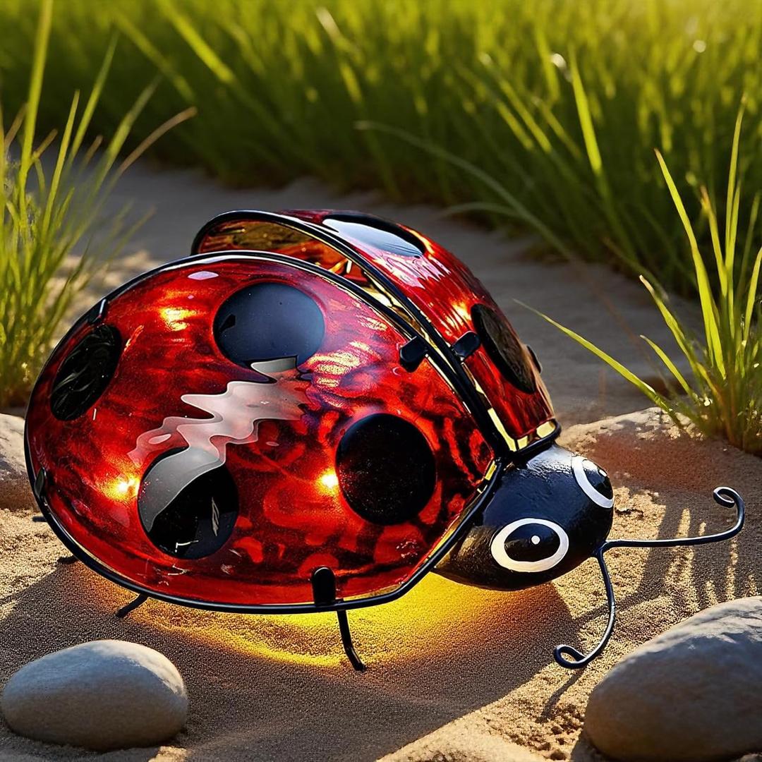 Teaeeno Ladybug Solar Lantern Pattern Light,Hanging Waterproof LED Solar Lights Outdoor Decorative,Sun-Powered Tabletop Lanterns,Metal Solar-Powered Lantern Outdoor (Ladybug 9.84"L*7.87"W*4.13"H)