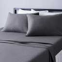 Amazon Basics 4 Piece Breathable 100% Cotton Jersey Bed Sheets Set, Machine Washable, Stretchy Flat and Fitted Sheets, Pillowcase, King, Dark Gray, Solid