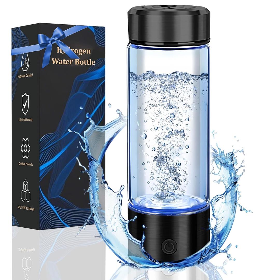 Hydrogen Water Bottle Generator, Portable Hydrogen Water ionizer, Rechargeable Hydrogen-Rich Water Bottle, Suitable for Travel, 420ml,Gift for Women Men, Gift for Friends, Birthday Gift, Black