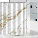 AWERT Abstract Minimalism White and Gold Ink Art Marble Shower Curtain for Bathroom Modern High Definition Printing Waterproof Shower Curtain with Hooks Bathroom Decor 72x72inch