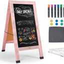Large Sandwich A-Frame Chalkboard Sign - 40 x 20 Inches Pink Magnetic Wooden Chalk Board for Sidewalk, Stand up Double-Sided Outdoor Easel Display for Restaurant Cafe Shop Wedding Party or Business
