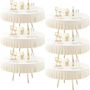 6 Pack Ivory Spandex Round Tablecloths 72 inch, Stretchy Fitted 6FT Table Cloths Wrinkle Free Round Table Covers with Skirt for Wedding Banquet Birthday Party Buffet Restaurant