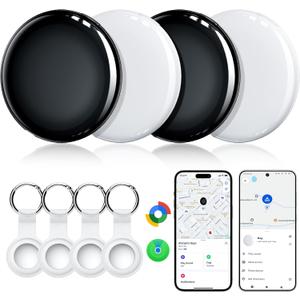 Air Tracker Tags-4 Pack, Dual System Smart Tag Compatible with Apple Find My & Google's Find Hub, Ultra-Light iOS & Android Bluetooth Tracking Key Finder Item Locator for Wallets, Luggage, Backpack (Black/White)