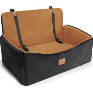 Dog Car Seat for Large Medium Sized Dogs Under 55 lbs, Dog Booster Seat for 2 Small Dogs with Detachable Washable Cover and Cushion, Memory Foam Pet Car Seat with 2 Safety Belts and Storage Pockets