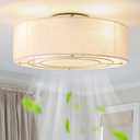 Low Profile Ceiling Fans with Lights, 20" Boho Rattan Ceiling Fan with Light Flush Mount and Remote Control, Drum Caged with 6 Speeds for Bedroom, Nursery, Living Room