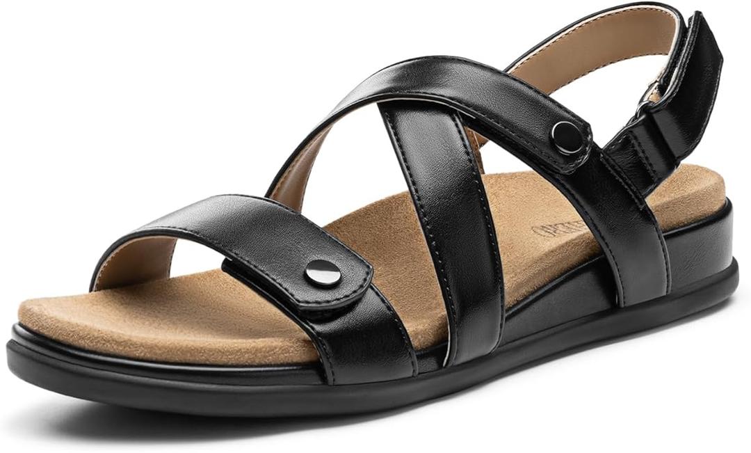 Rihero Women's Comfortable Orthopedic Arch Support Sandals Summer Casual Open Toe Walking Flat Sandals with Adjustable Strap, 9