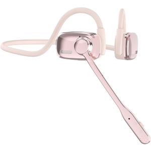 Open Ear Bluetooth Headphones with Noise Cancelling Mic, 12H Playtime, 15.4mm Diaphragm Driver, Open Ear Headset for Office Meeting Running Cycling Driving (Pink)