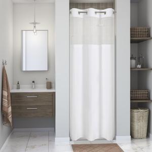 Stall No Hooks Needed White Shower Curtain with Snap-in Fabric Liner Set,Linen Textured Hotel Luxury Decor Shower Curtains for Bathroom with Mesh Top Window,Waterproof & Washable,36Wx74H, (36"W x 74"L (Pack of 1))