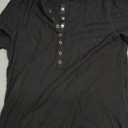 Amoretu Women's Henley Half Sleeve Tops Button Down Fitted Shirts (Medium, Black)