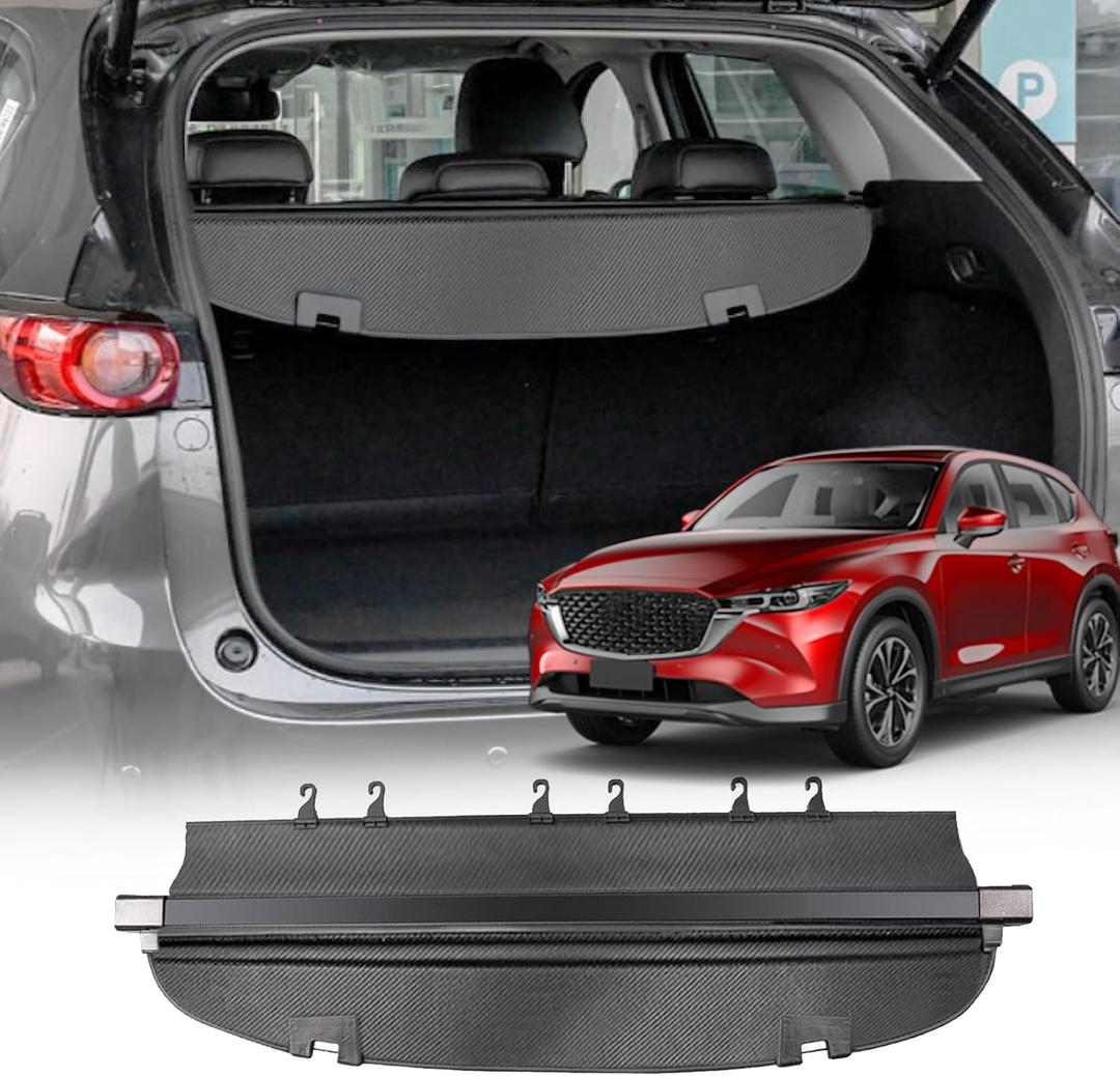 for Mazda CX-5 Cargo Cover,Carbon Fiber Texture Retractable Trunk Cover Fits for 2017 2018 2019 2020 2021 2022 2023 2024 Mazda CX5 Accessories Rear Trunk Security ProtectorUpgraded Version