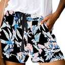 ONLYSHE Womens Casual Drawstring Shorts Summer Elastic Waist Shorts Pocketed Pants (Small, B-black Blue)