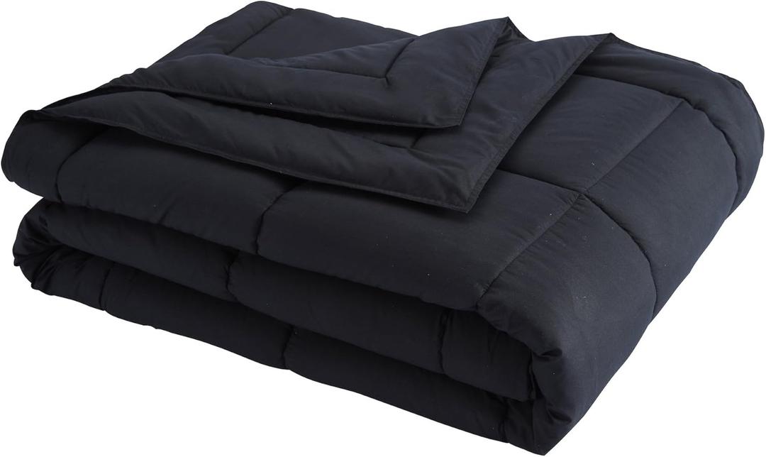 Lotus Home Down Alternative Blanket With Microfiber Cover and Water and Stain Resistance, Twin, Black (Twin, Black)