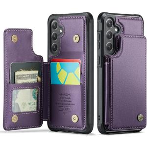 Vinich for Samsung Galaxy S25 Wallet Case with Card Holder, RFID Blocking Credit Slots Kickstand Shockproof Phone Cover for Women Men, Purple