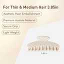 Emma Lily Cream Acetate Comb-shape Hair Claw Clip with Pearl Beads - Secure Grip for Thin & Medium Hair, Ideal for Dinner Party Occasions, Gifts for Women