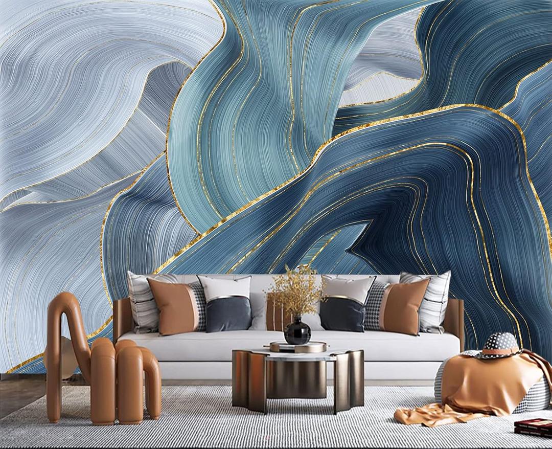 Gilding Marble Blue wall Mural Wallpaper for Bedroom 137" x 100"(Not Peel and Stick) No.49, 137" x 100"