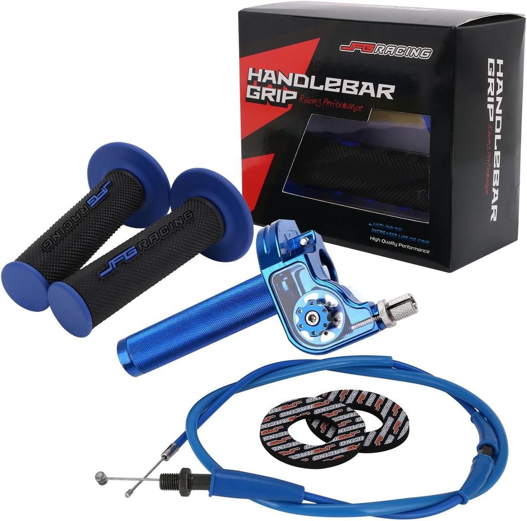 JFG RACING Motorcycle Throttle Assembly,7/8" 22mm Twist Throttle Grips With Rotating Shaft Throttle Cable CNC Universal For CRF50 KLX SSR TTR 110 125 150 200 250cc Dirt Pit Bike ATV Mini Bike Blue (Gear Style)