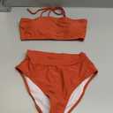 Pink Queen Women's High Waist Bikini Set Removable Strap Bandeau Two Piece Swimsuit Bathing Suit (01 - Burnt Orange)