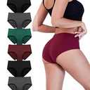TIICHOO Underwear Women Pack Soft Cotton Mid/ Low Rise Women's Panties 6 Pack (Medium, 2 Black/ 2 Grey/ 1 Burgundy/ 1 Green)