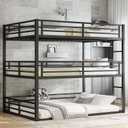 Morufur Queen over Queen over Queen Triple Bunk Bed, Heavy Duty Metal Bunk beds with Built-in Ladder and Safety Guardrail for Bedroom, Black