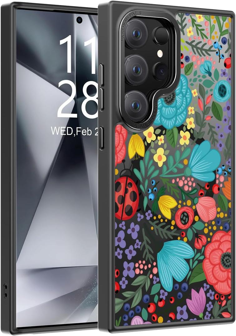 Goodon for Galaxy S25 Ultra Case, Wireless Charging Compatible, Shockproof Translucent Matte Cover - Cute Floral Design Phone Case for Women Girls - Colorful Flower Garden