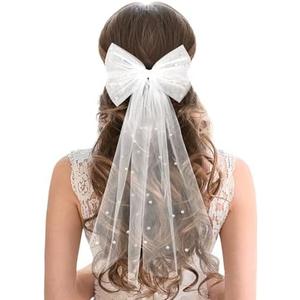 3 Pcs Etercycle Veils For Women Wedding, Wedding Veils For Brides, Elegant Bridal Veil White Pearl Hair Clip Bridesmaid Veil Bridal Wedding Bachelorette Party Hair Accessories (Flat Tail)
