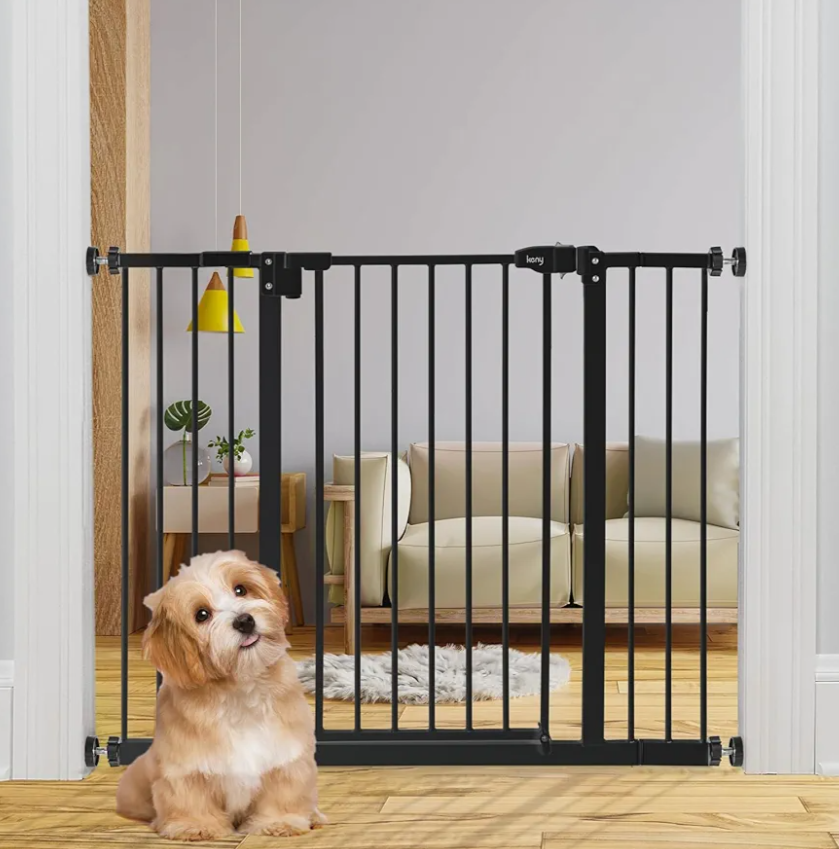 keny 29"-42.5" Baby Gate for Stairs, Auto Close Safety Dog Gate, Pressure Mounted Easy Walk Through Pet Gate for Doorways, Durable Stair Gate, 30" Tall, Black