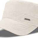 CACUSS Men's Cotton Army Cap Cadet Hat Trucker Dad Hat Military Flat Top Adjustable Vintage Baseball Cap (Beige)