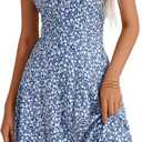 HUHOT Summer Sun Dresses for Women 2025 Adjustable Square Neck Sleeveless Midi Floral Graduation Beach Casaul Sundresses,. S