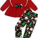 ZAANTI Baby Toddler Girl Clothes Long Sleeve Ruffle Bow Top Girls' Clothing Sets&Floral Print Pants Fall Winter Outfit 12M-4T (18-24 Months, Red and Black)