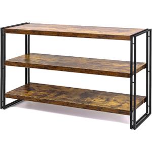 HCHQHS 3-Tier Rustic Wood and Metal Industrial Bookcase - 40in, for Home Office, Bedroom, Kitchen, Bathroom