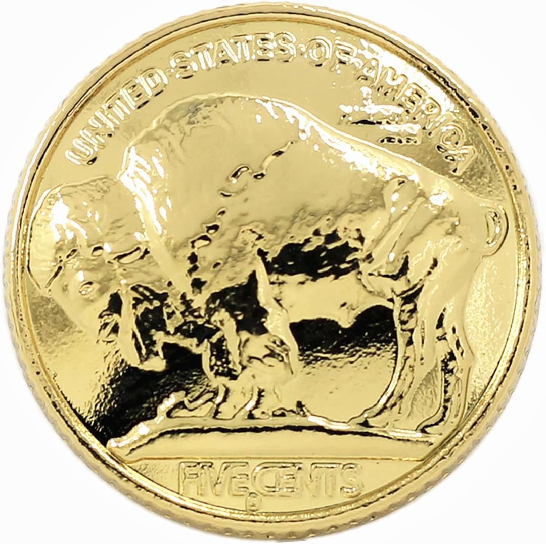 Bezelry 12 Pieces Buffalo Coin Style Metal Shank Buttons. 21mm (13/16 inch) (Shiny Gold)