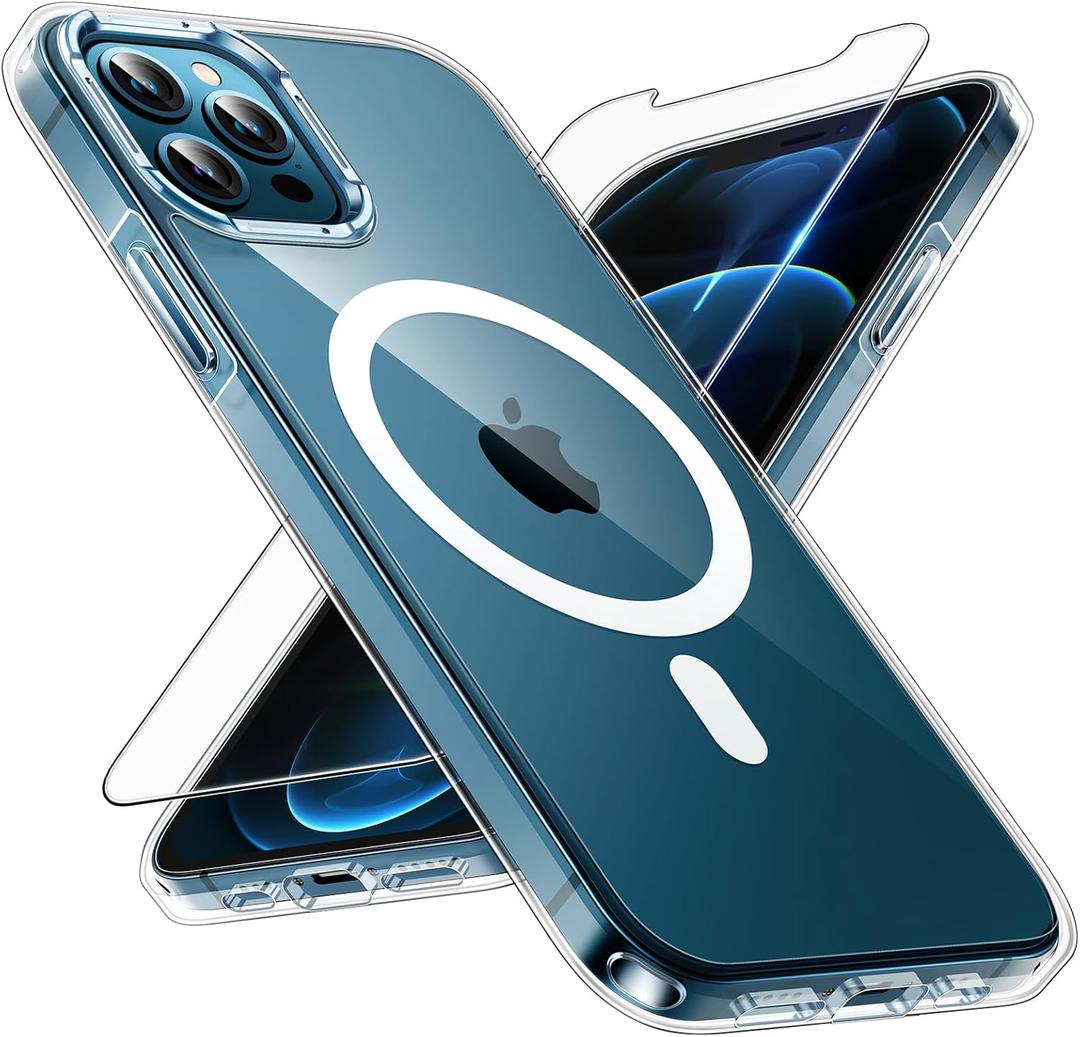 TAURI for iPhone 12 Pro Max Case, Compatible with Magsafe [Yellowing Resistant] with Screen Protectors, Military-Grade Protection, Slim Magnetic Phone Case for iPhone 12 Pro Max, Clear, 6.7"