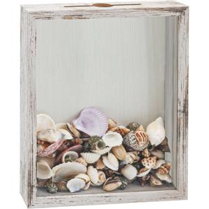 Small Shadow Box Seashell Collection White 8x10 Top Loading Display Case Frame with Slot, Movie Travel Sporting Events Concert Ticket Stubs Drink Beer Caps Memory Keepsake Box