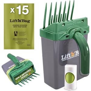 Neater Pet Brands Lift N Bag 2.0 Dog Pooper Scooper with Bag Attachment for Small to Large Dogs, New & Improved Design, 15 Refill Bags, Heavy Duty Dog Poop Scooper for Yard & Walks, One-Hand Use