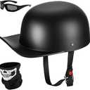 Baseball Motorcycle Helmet Half Cap for Bike Cruiser Chopper Moped Scooter- Dot Approved (Large, Matte Black)